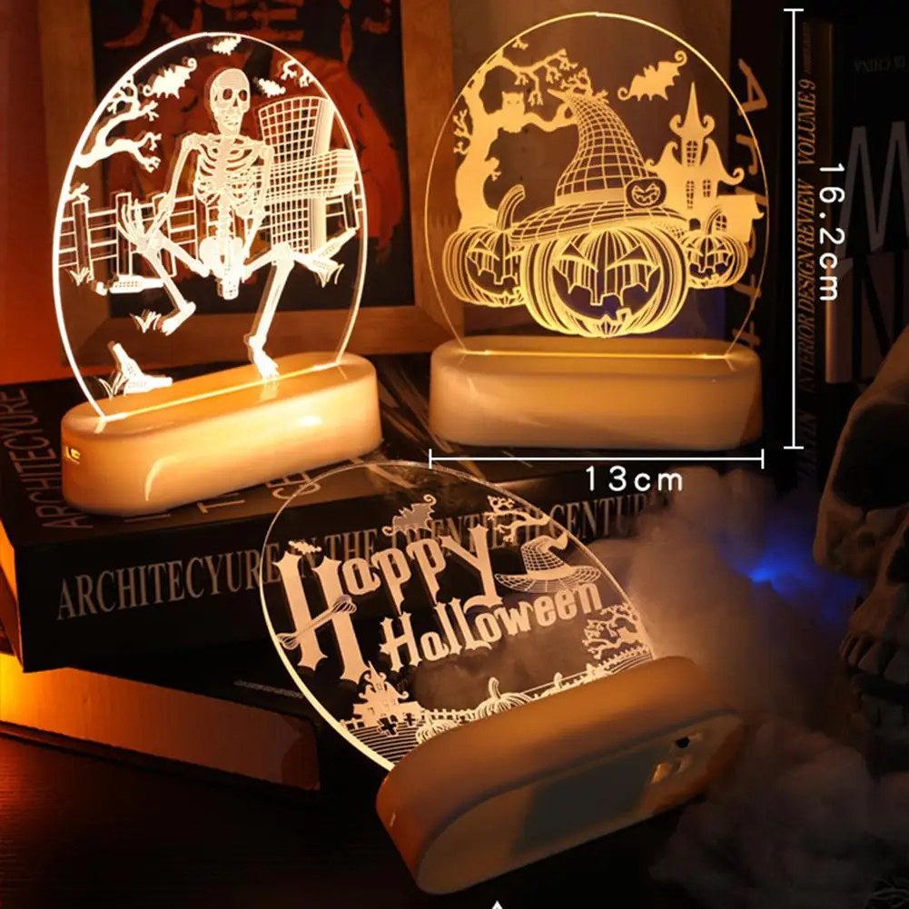 Halloween Night Light Colorful Pumpkin Skull 3D Illusion Desk Lamp Ornaments For Halloween Party Gifts Decorations