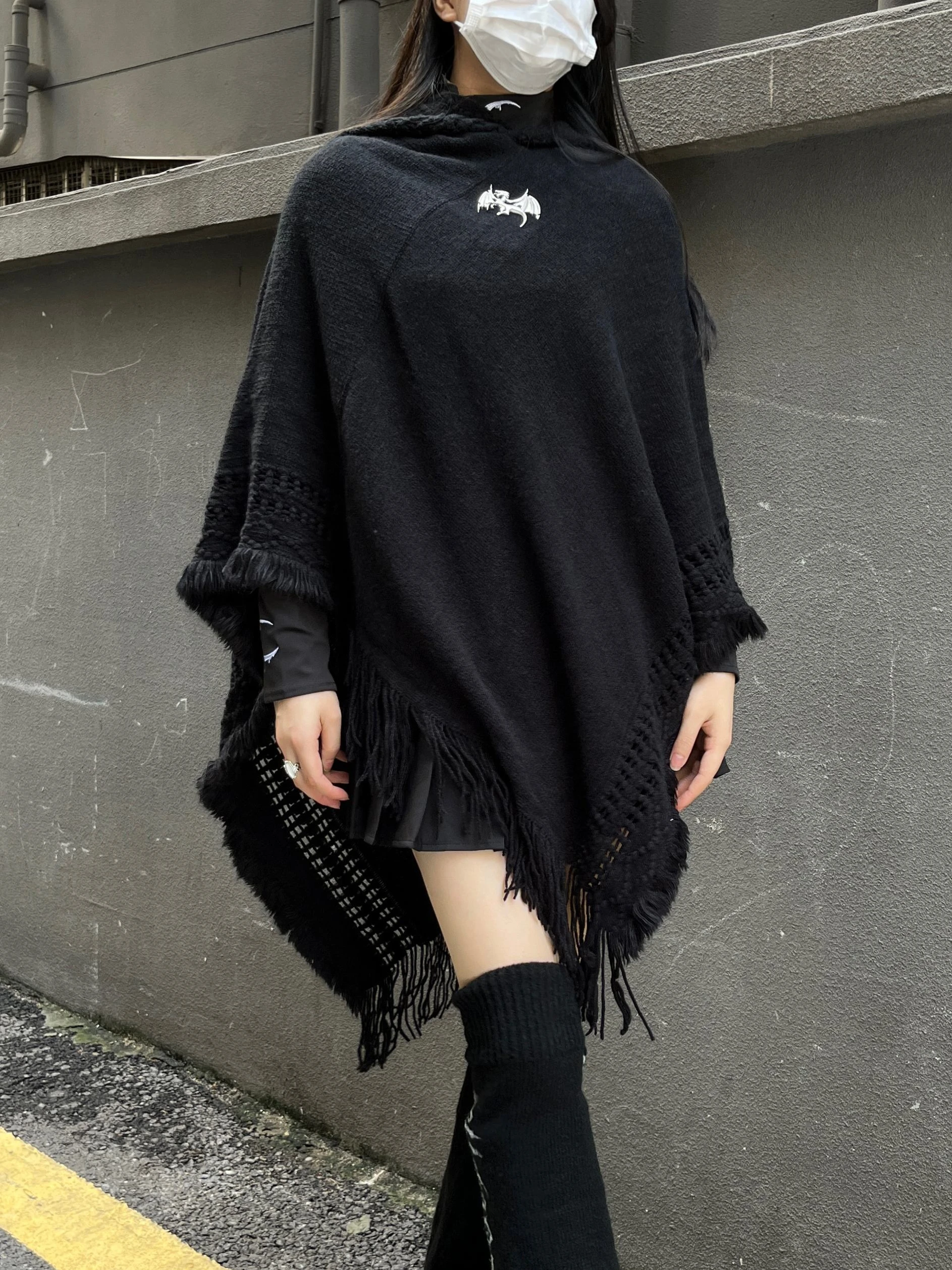 Japanese Original Dark Style Lolita Loose Knitted Cape Retro Elegant Lady Tassel Pullover Hooded Sweater for Women
