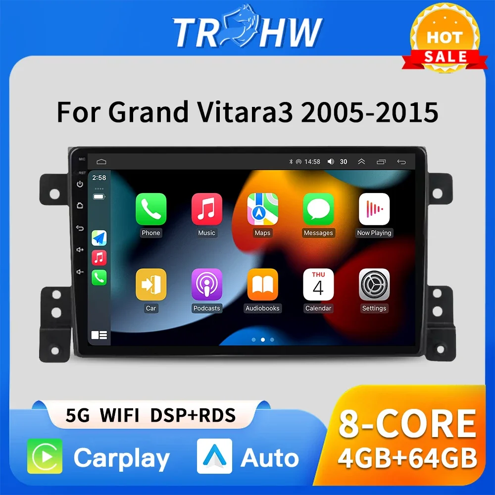 

4G-LTE Carplay Auto Android Car Radio for Suzuki Grand Vitara 3 2005 - 2015 Navigaion GPS 2Din Stereo Multimedia Video Player BT