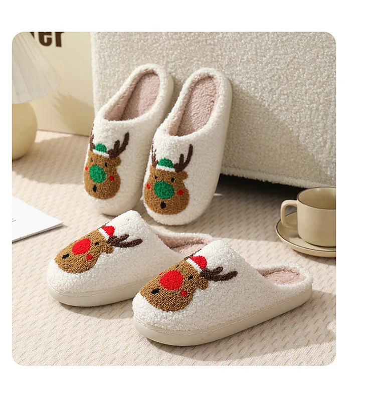 Paar Winter-Weihnachts-Baumwoll-Hausschuhe Damen Herren Rutschfeste Weiche Sohle Innen-Schuhe Warme Heim-Hausschuhe Damen Herren Urlaub Lässig – Detail 13