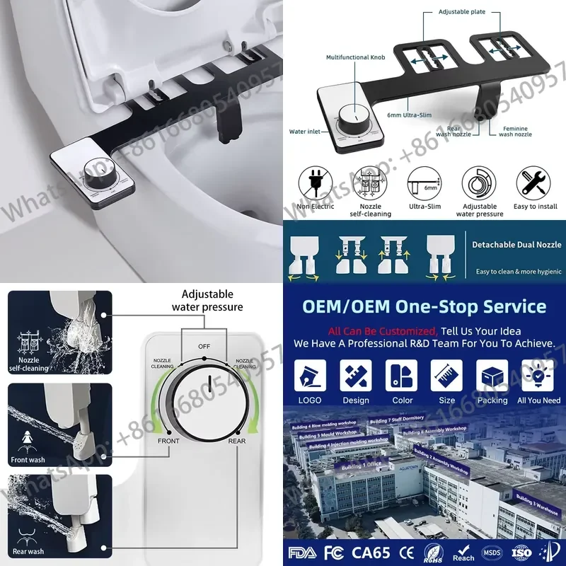 America Hot Selling Non-electric Black Bidet Toilet Custom Dual Nozzle Adjustable Water Pressure Bidet Attachment