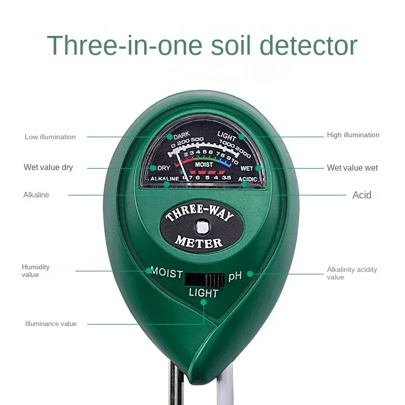 3 In 1 Soil Ph Meter Sunlight Ph Tester Garden Flowers Soil Moisture Sensor Meter Plants Acidity Humidity Ph Monitor Detector