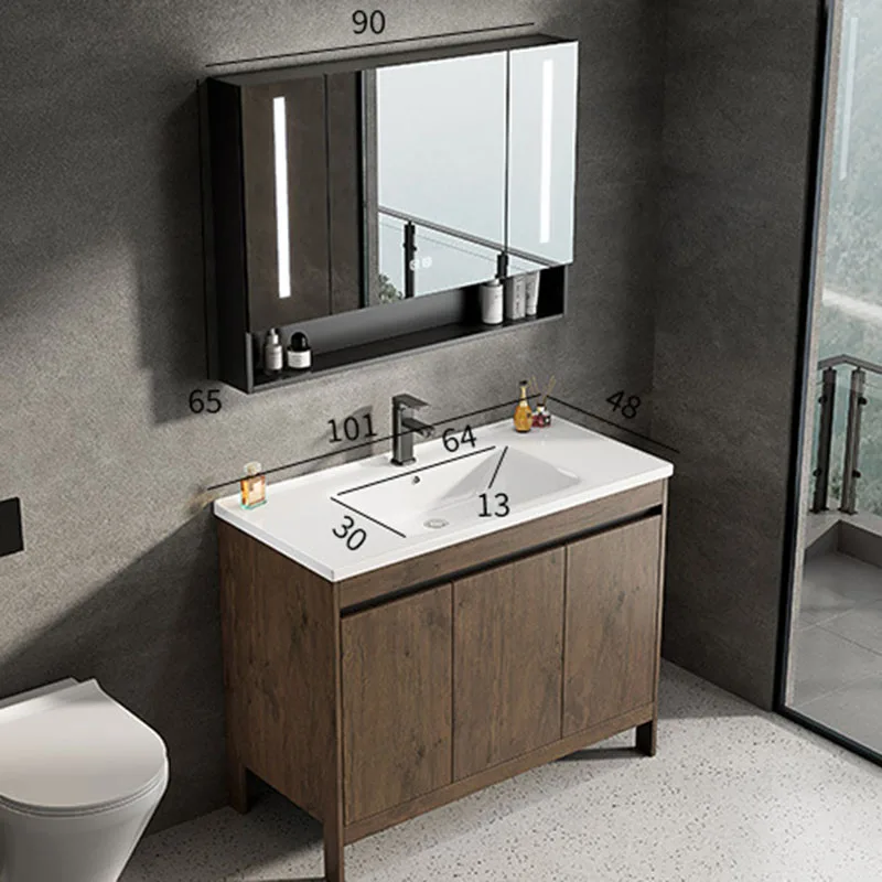 

Postmodern Bathroom Cabinet Integrated Ceramic Space Aluminum Walnut Basin Combination Bathroom Modern Vestidores Home Furniture