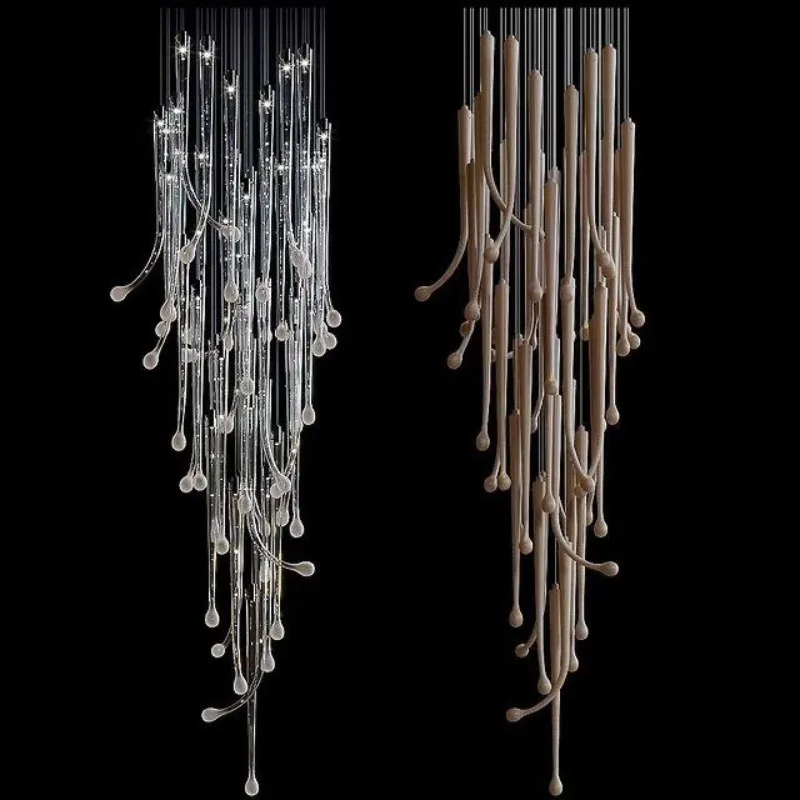Modern simple water drop chandelier, staircase hotel banquet hall restaurant box empty living room villa new lamps