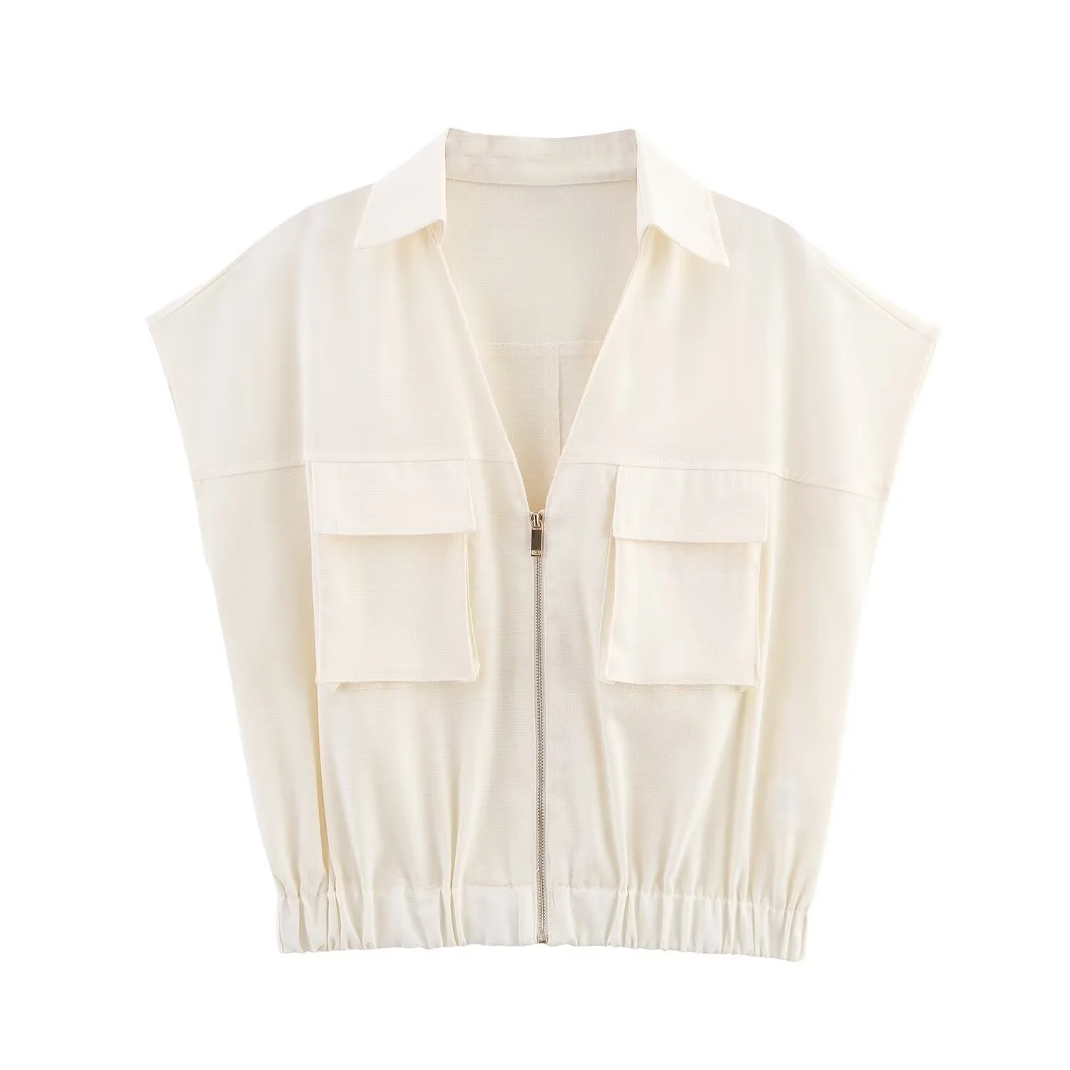 

Summer new women's clothing V-neck elastic hem casual fashion simple loose zipper sleeveless top