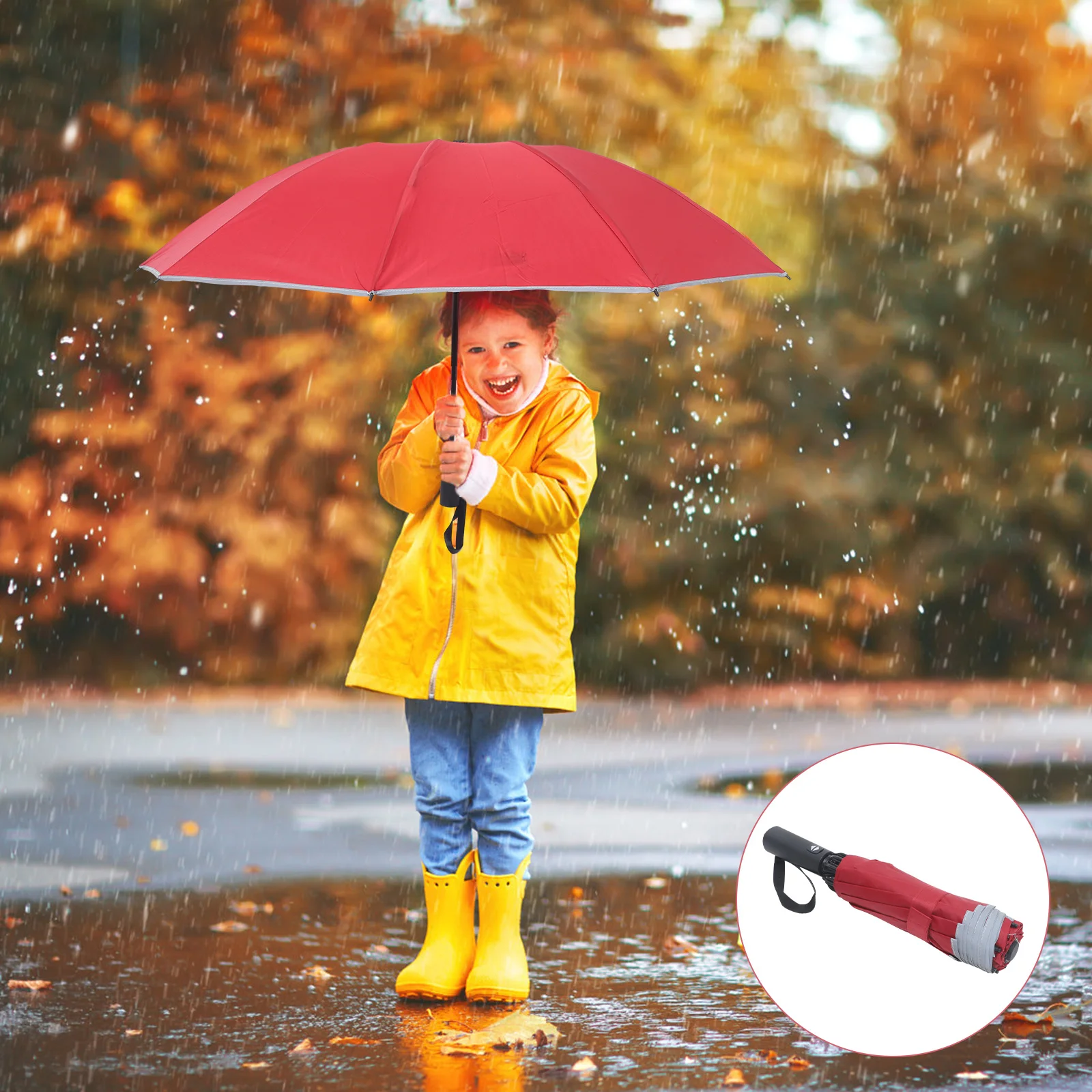 

Reflect Light Universal Umbrella Foldable Windproof Waterproof Sun Protection Travel Smooth Lines Non Slip Grip