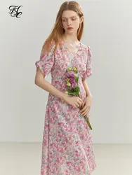 Fsle francês floral artístico sentido vestido com decote em v elegante retro verão viagem vestido de praia feminino 2022 novo estilo dois opcionais