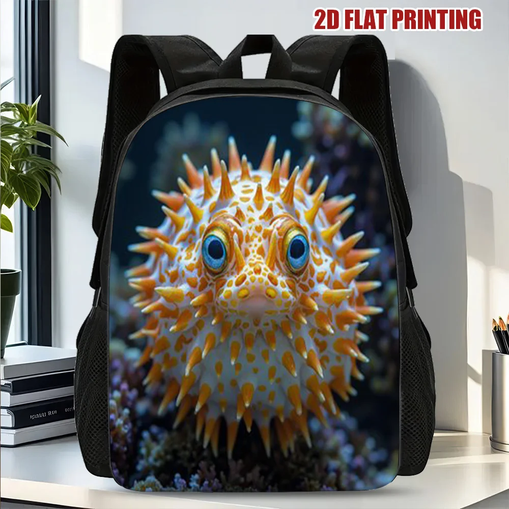 

1pc 2D Flat Print Plaice Portrait Backpack - Lightweight Polyester School Bag with Adjustable Removable Shoulder Strap for Teen