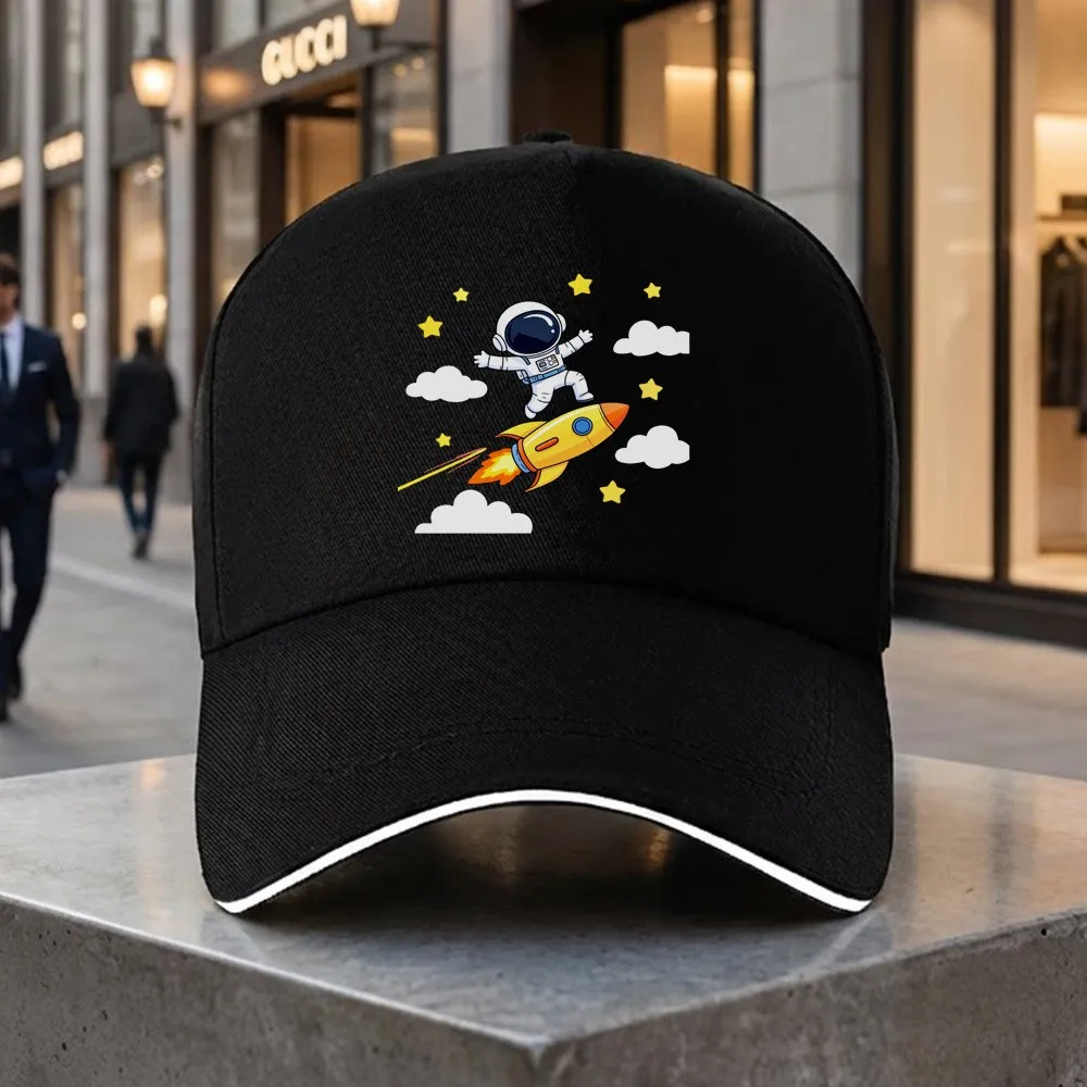 Astronaut Riding Rocket Baseball Cap Polyester Space Exploration Graphic Outdoor Adjustable Unisex Cap