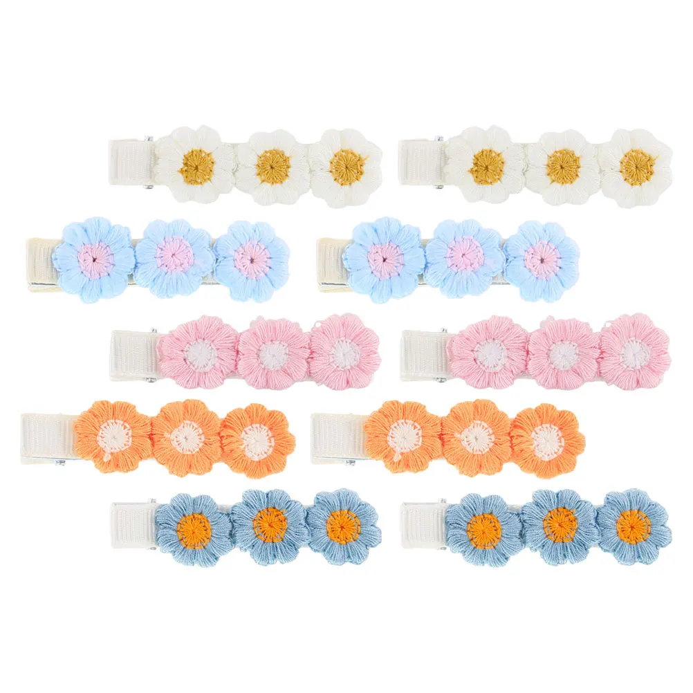 

10pcs Flower Hair Clips For Girls: Crochet Fabric Barrettes With Vibrant Colors Unique Weaving Craft Adorable Design Kids