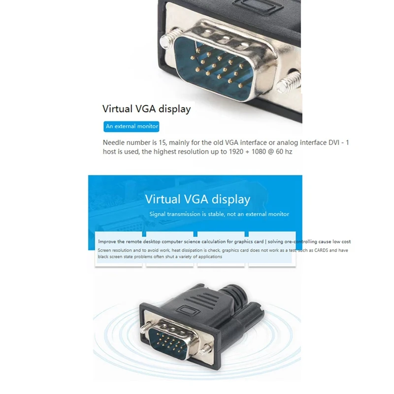 VGA Adapter Accessory Part Male Dummy Plug EDID Headless Ghost Emulator Lock Plate