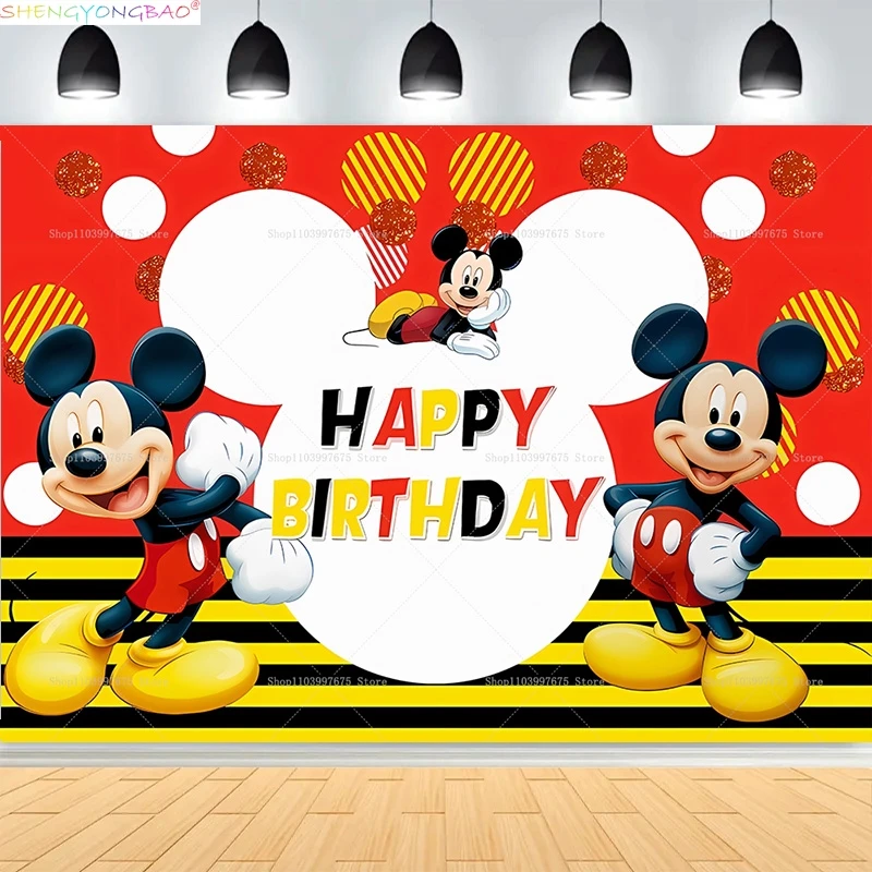 

Disney Mickey Mouse Kids Happy Birthday Background Minnie Party Decorations Baby Shower Disneyland Photography Backdrops XC-12