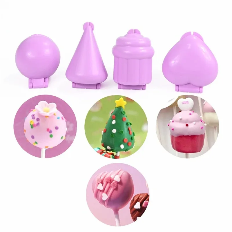 3D Heart Round Cake Stick Mold Set Pressing Shaping Sphere Circle Cakes Cutter and Pusher for Home Party Baking Accessories