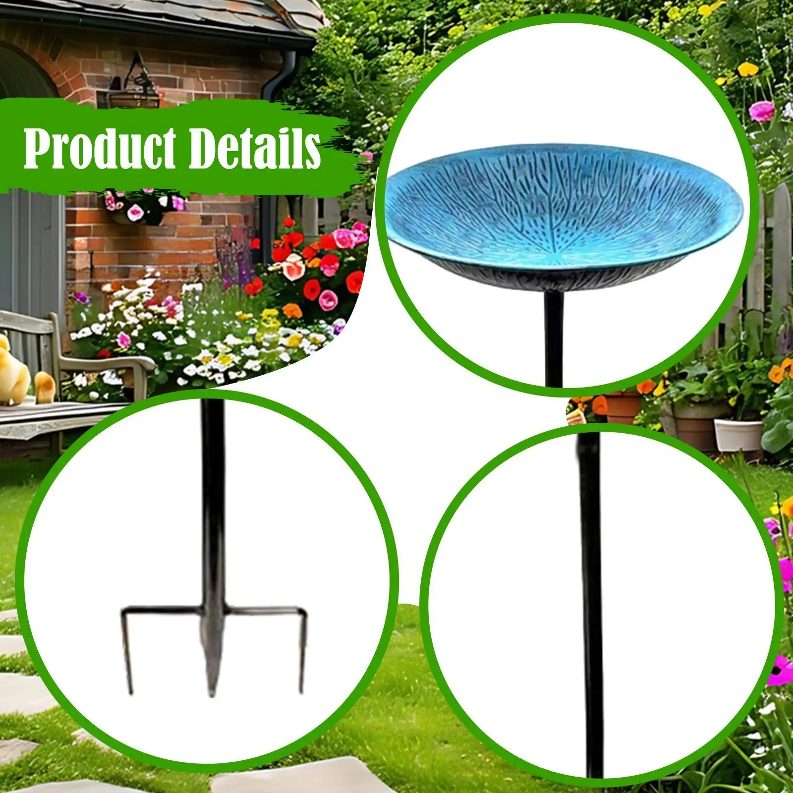 Garden Bird Bath Iron Bowl on Foot Outdoor Birds Water Bath Feeder Sturdy Weather Resistant Decor