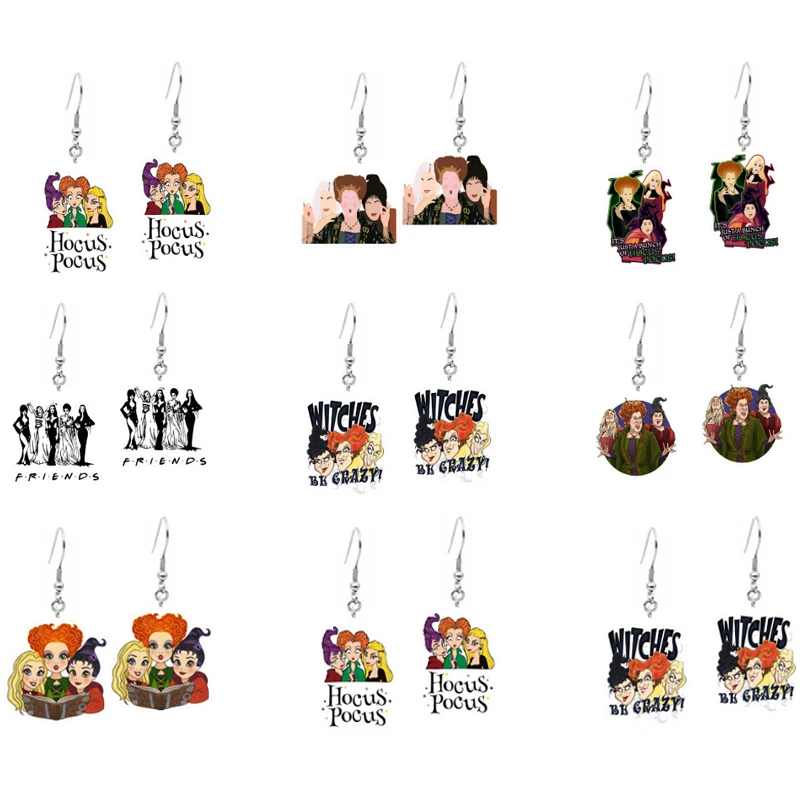 2023 Halloween Witches Be Crazy Hocus Acrylic Drop Earrings For Women Party Gift Jewelry Wholesale pendientes серьги 2023 тренд