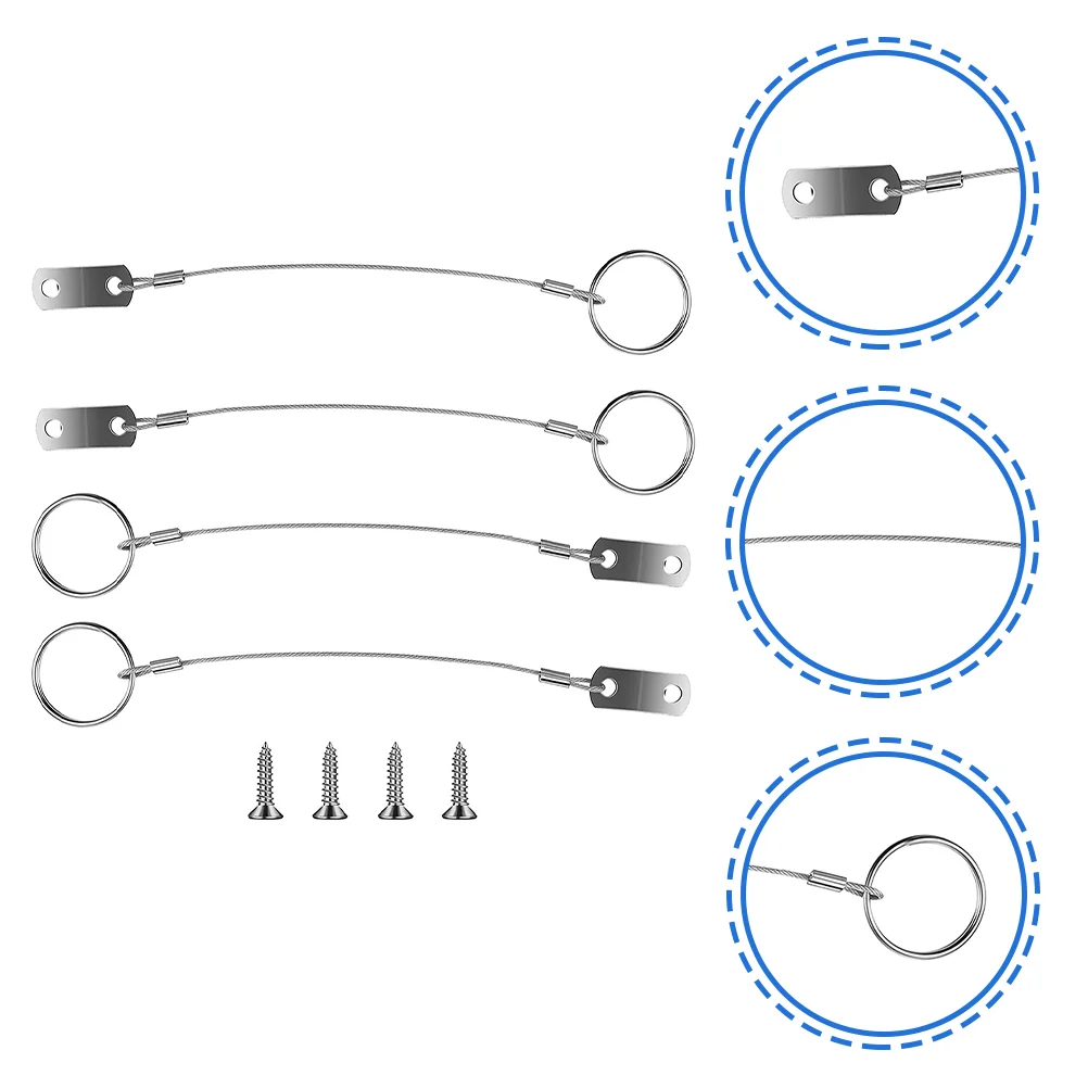 4 Pcs Trailer Hitch Pin Cable Safety Tether Lanyards Marine Hardwares Wire Stainless Steel with Ring