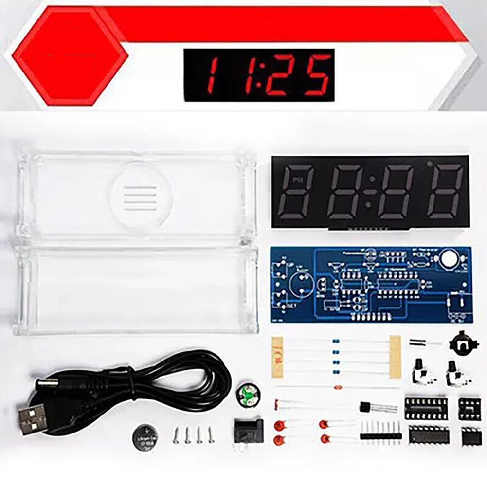 Kit de reloj Diy, 4 módulos LED, tubo Digital, alarma de temperatura, pantalla semanal 51 MCU DS1302, 4,53x1,57x1,26 pulgadas para medir la temperatura