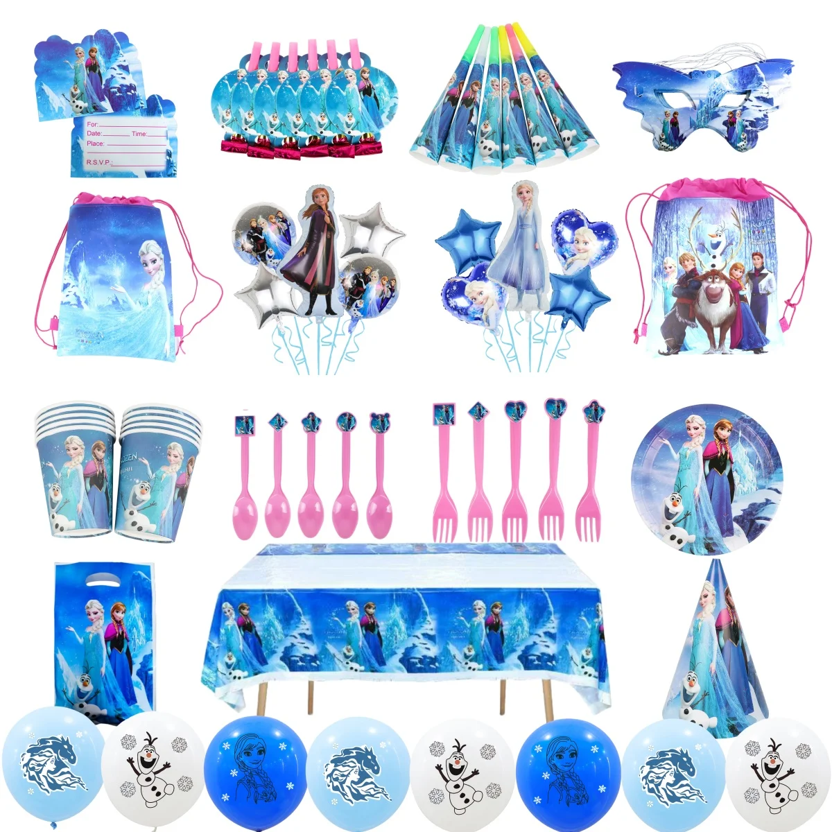 

Frozen Disney Princess Anna Elsa Girl Birthday Party Theme Disposable Tableware Balloon Set Backpack Background Birthday Hat