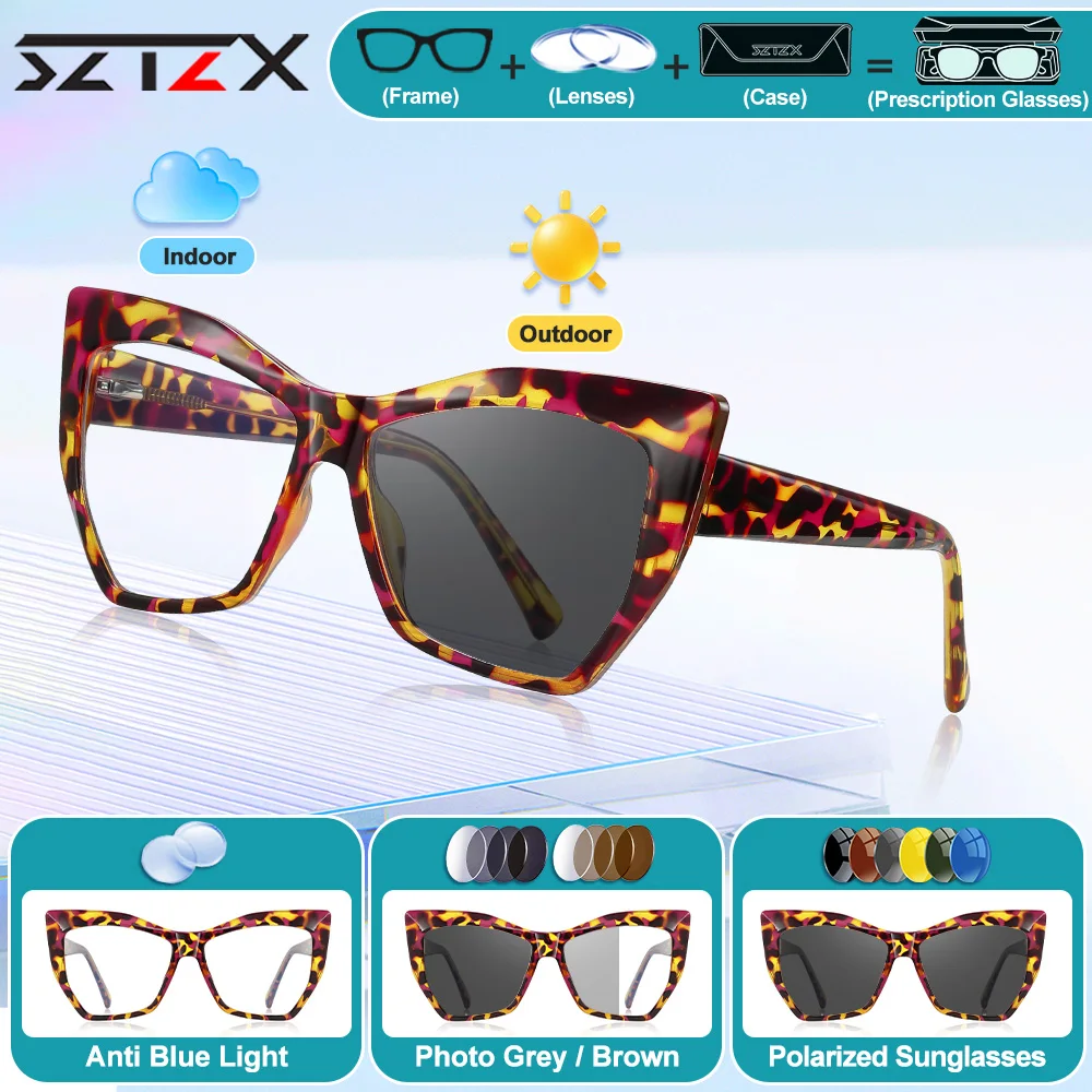 

SZTZX винтажные постепенные женские фотохромные очки «кошачий глаз» для близорукости, блокирующие синий свет, прогрессивные очки по рецепту