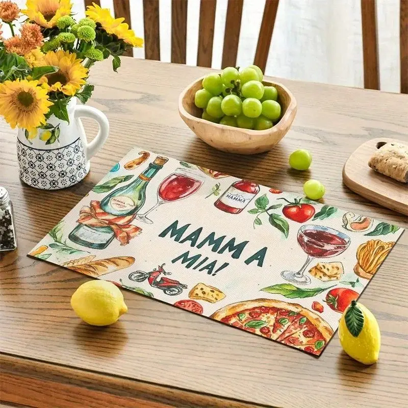 VIKAMA Italian Placemat MAMMA MIA Print Dining Table Mat for Kitchen Home Decor Funny Washable Place Mats
