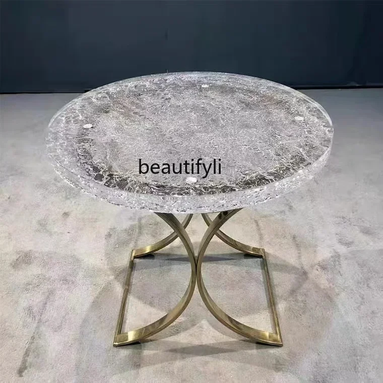 

LJYLight luxury glass edge few modern simple stainless steel matte acrylic creative designer living room sofa