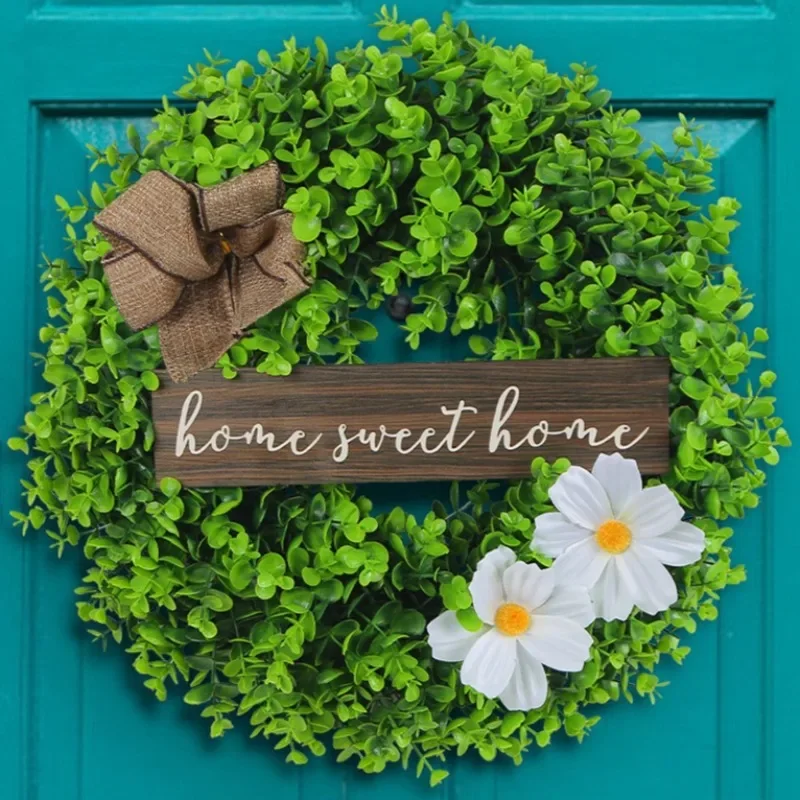 

Весенний настенный декор: гирлянда из эвкалипта, табличка «Добро пожаловать», деревенский стиль, для праздничного оформления дверей и сада