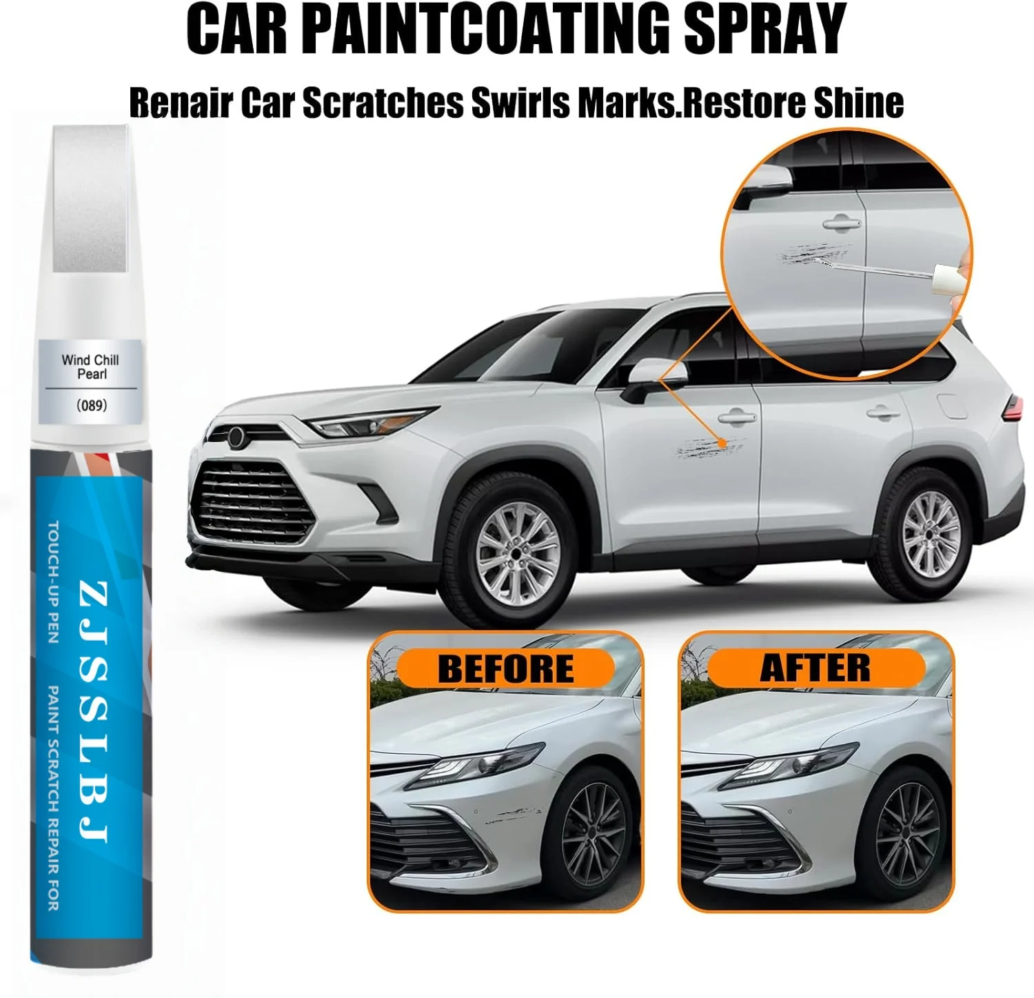 Car Touch Up Paint(Wind Chill Pearl(089) for Toyota, Car Paint Scratch Repair Kit, Quick & Easy Solution to Repair,