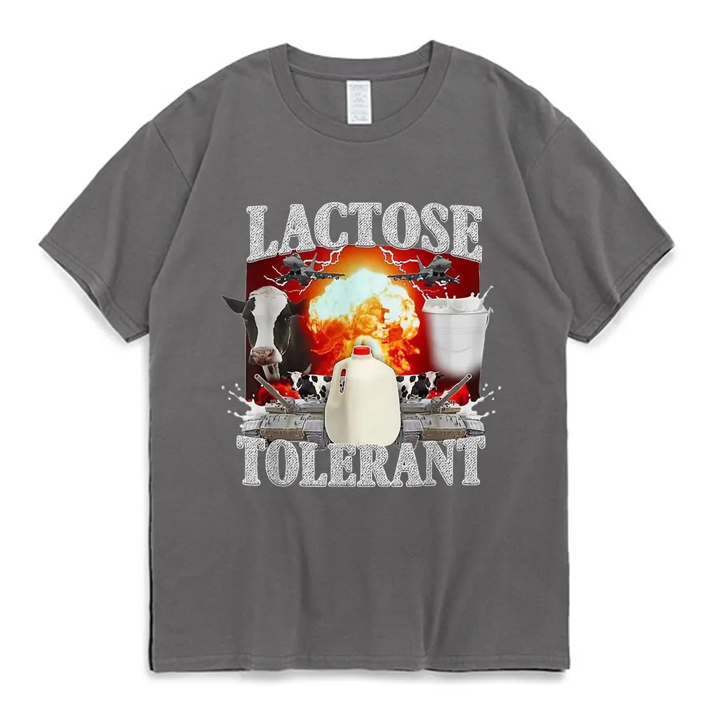 Lactose Tolerant Graphic T-Shirt Gothic Retro Harajuku T Shirts Cotton Casual Loose Oversized Short Sleeves T-shirts Men Women