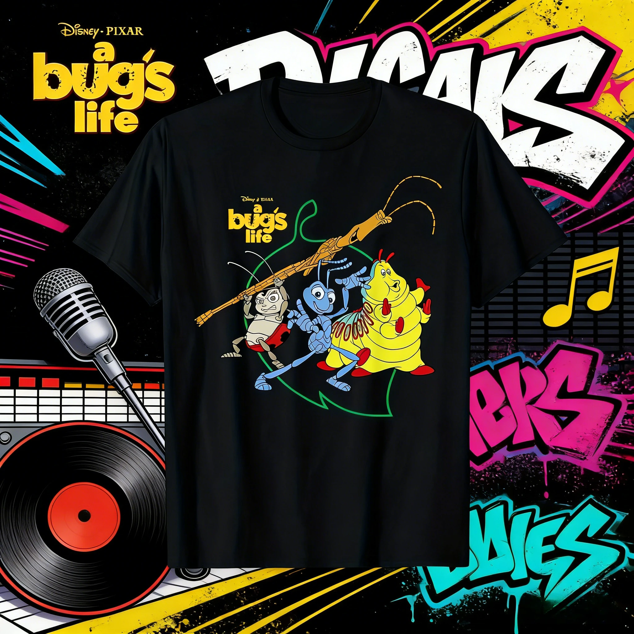 

2026 Summer Disney Pixar Bug T-shirt for Both Men and Women, A 100% Pure Cotton Short-sleeved Casual, Loose and Breathable Top