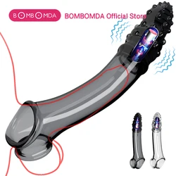 Penis Sleeve Extension Vibrator Condom Male Enlargement Delay Ejaculation Cock Ring Vibrating Penis Cover Adult Sex Toys For Men