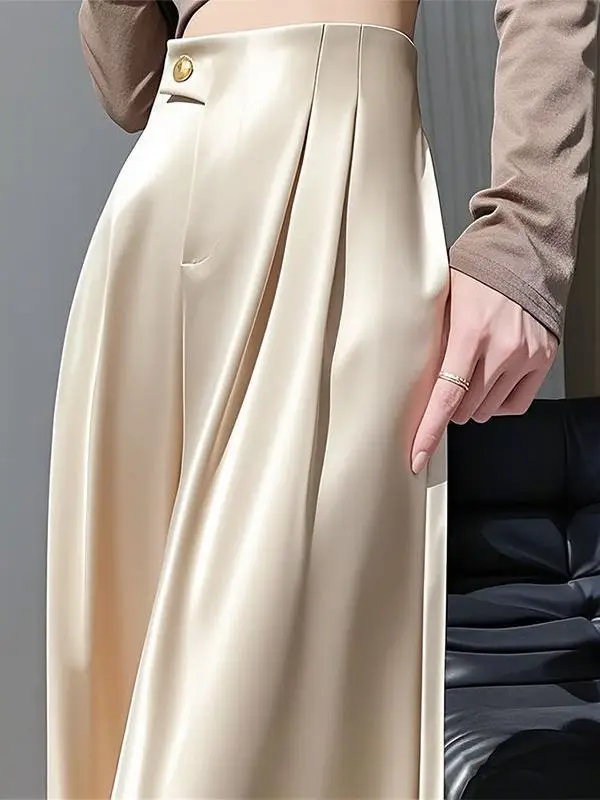 

Шелковые брюки-палаццо с высокой талией, прямого кроя, свободные, охлаждающие, женские, модные, весна-лето 2026, корейский стиль, для повседневной носки