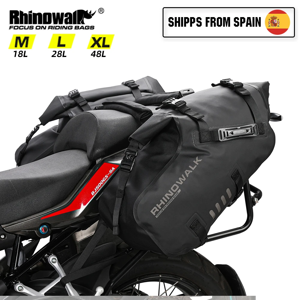 Rhinowalk-Bolsa lateral para motocicleta, 2 uds., impermeable, 14L/28L/48L, bolso de hombro, bolsa de sillín resistente al calor, bolsa de almacenamiento, equipaje para motocicleta