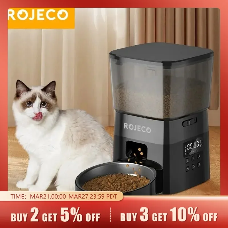 

ROJECO Automatic Pet Feeder Button Version Auto Cat Food Dispenser Accessories Smart Control Pet Feeder For Cats Dog Dry Food