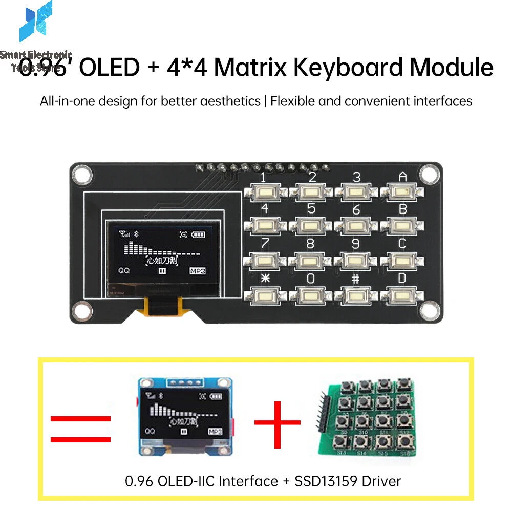 0.96 /1.3 inch OLED Display IIC White with 4x4 Key Matrix Keypad SH1106 SSD1306 SSD1315 Screen Module for Arduino