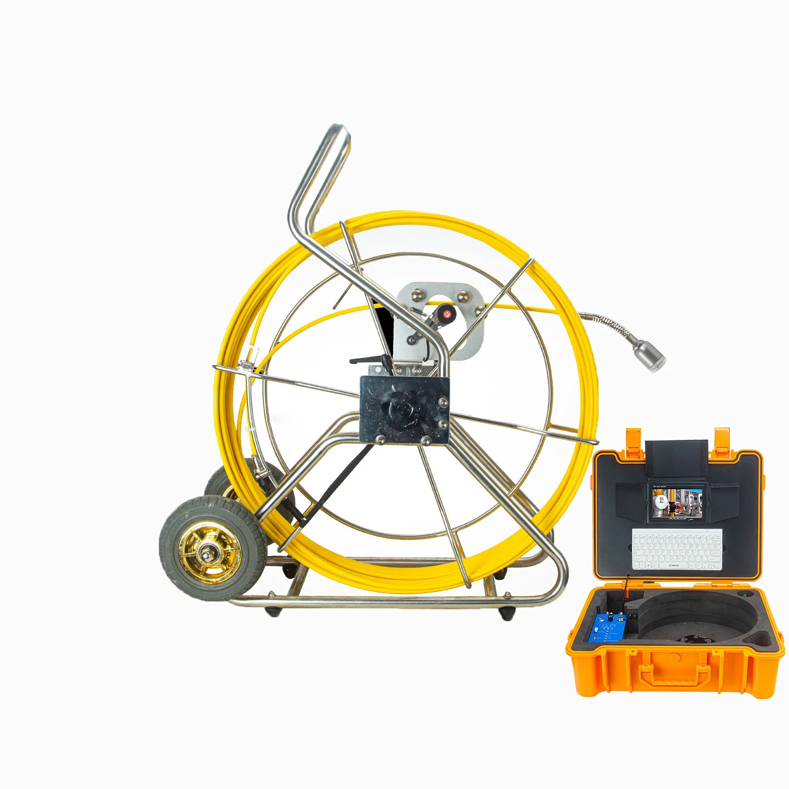 65ft/20m Sewer Drain Pipe Inspection Camera with 50mm head, self leveling, meter counter and keyboard