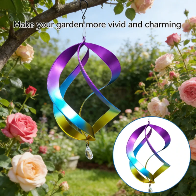 20.8 Inch Colorful Metal Spiral Wind Chimes Outdoor Garden Courtyard Balcony Rotating Hanging Ornament Creative Home Decorative