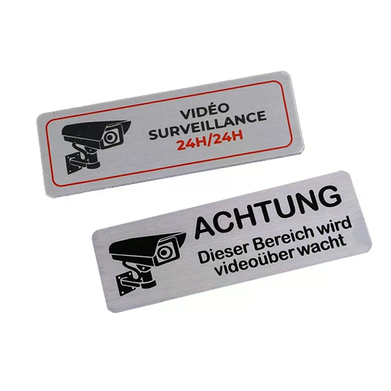 1pcs Aluminum Watch Video Surveillance Warning Sign Private Camera Surveillancewith Sticker With Tape