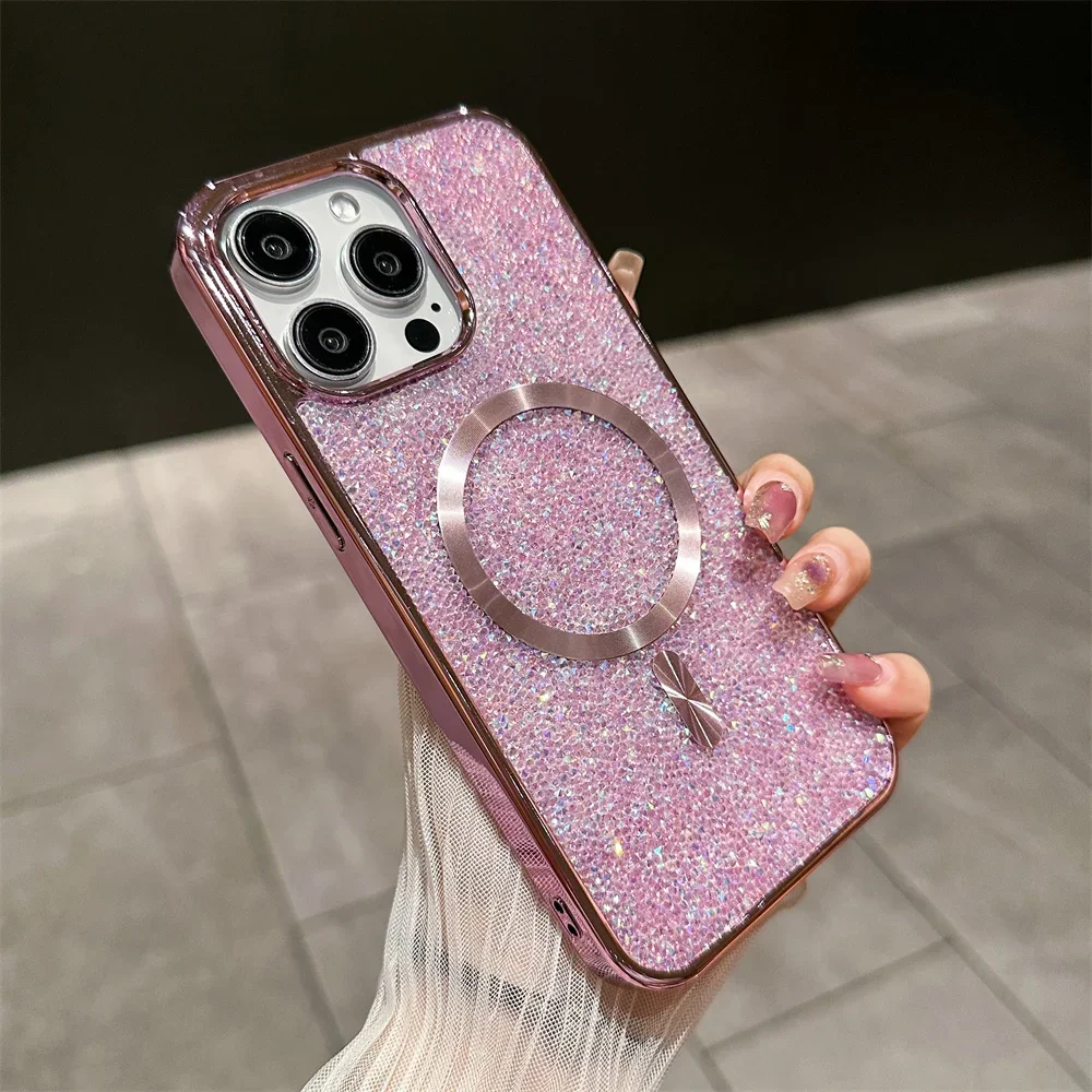 Fashion Sparkle Diamond Phone Case for IPhone 17 16 15 14 13 12 Pro Max Shockproof Magnetic Wireless Charging Protective Cover