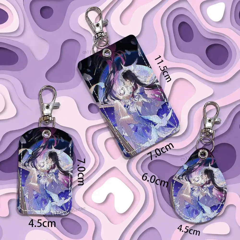 G-Genshin Columbina Impact Vintage Anime Card Case Leather Card Holder Keychain Key Ring Transportation Card Case With Lanyard view 5