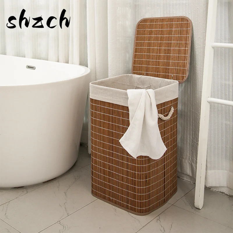 

Korean Laundry Basket with Lid Natural Bamboo Weaving Clothes Storage Bedroom MultiFunctional Organize Boxes Home Supplies