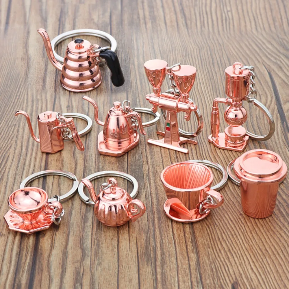 

Metal 3D Creative Coffee Keychain Mini Pitcher Coffee Handle Keyring Accessories Creative Moka Pitcher Keyring