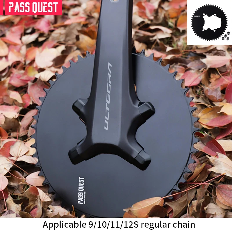 

PASS QUEST Bicycle Chain Wheel , Fully Enclosed Circular Narrow Wide Link 110BCD (4-bolt AERO) for R8100, 42-60T