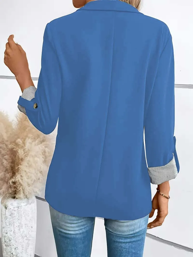 بدلة بأزرار غير رسمية عصرية جديدة أوروبية وأمريكية بمقاس كبير، سترة بدلة بأكمام سبعة أرباع للنساء