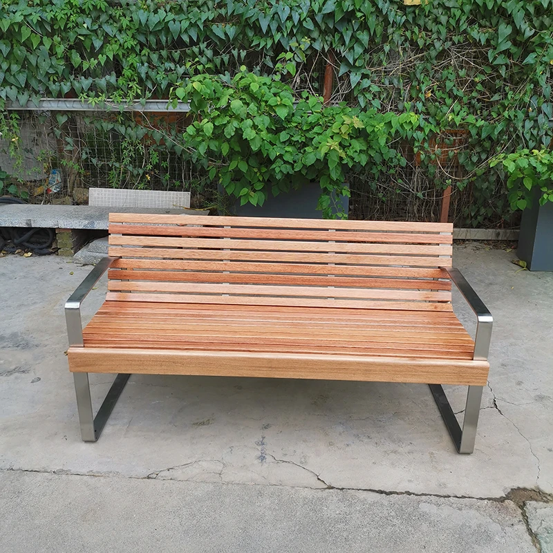 

Hot Selling Outdoor Urban Park Stainless Steel Bench With Backrest Wooden Chair Modern Style Leisure Street Furniture