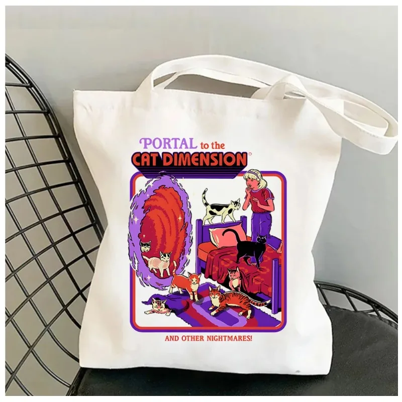 Satan Devil The Cat Dimension Women Shoulder Bags Kawaii Shopper Shopping Canvas Bag Casual Totes Cute Fashion Girl Handbags