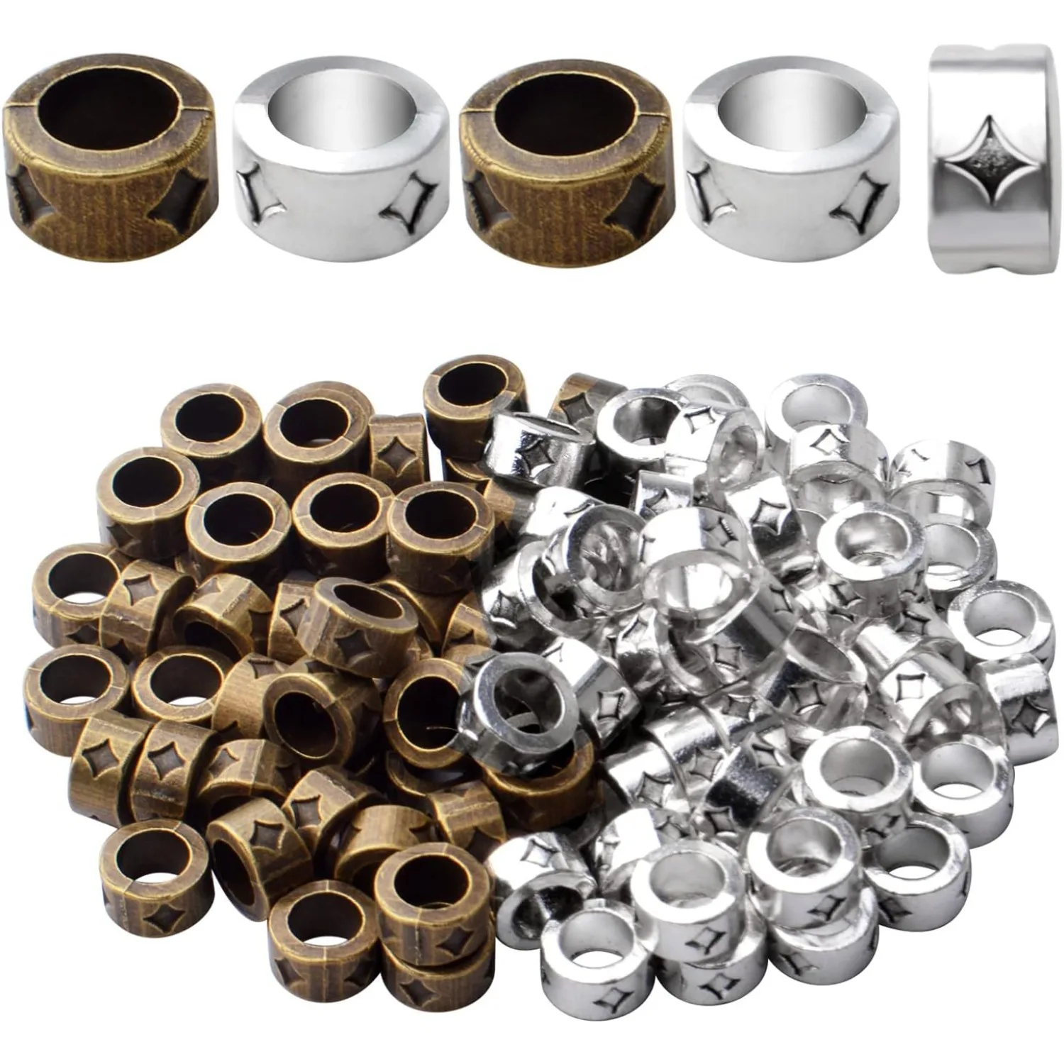 

100 шт., тибетские бусины из сплава с большим отверстием, прокладки, трубчатые бусины-разделители, бусины-колонны, очаровательные бусины для DIY браслета, ожерелья, изготовления ювелирных изделий