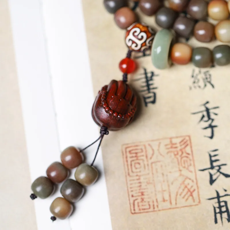 Wen Tian weathered Bodhi root 108-bead prayer beads set with accessories, hand-held chain jewelry for men and women