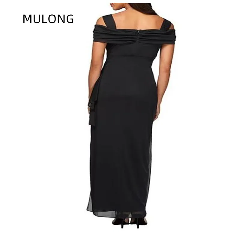 MULONG sirena negro mujer vestido para madre del novio hasta el suelo vestidos de gasa para madre de novia vestido de noche Sexy