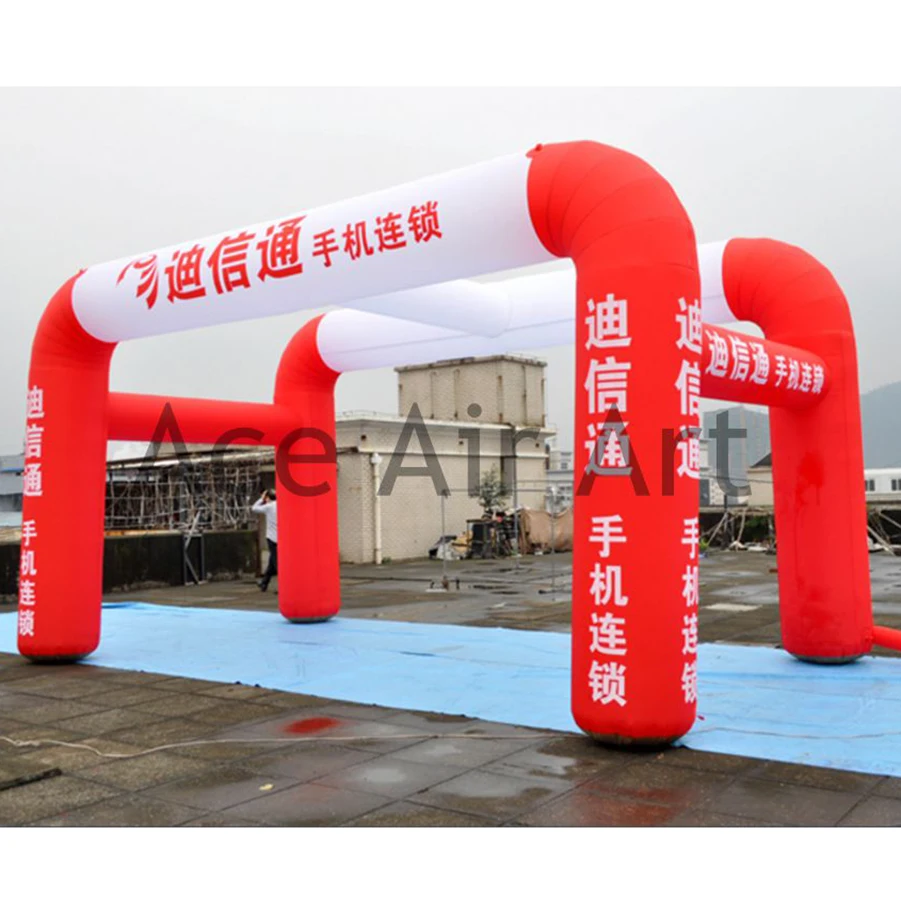 210 D Oxford 8m L x 4 m W x 4 m H Red and White Inflatable Double Arch Tent for Event with Logo Made in China