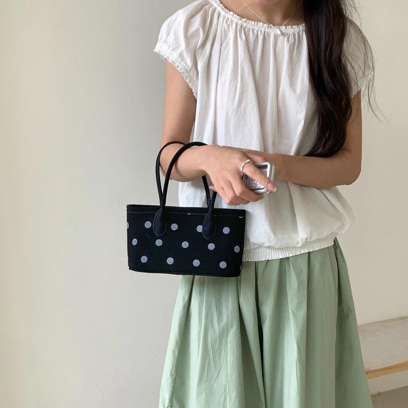 

New Arrival Women Polka Dot Tote Bag Niche Gentle Fashion Handbag Multi Use Shoulder Crossbody Bag Small Handheld Basket Bag